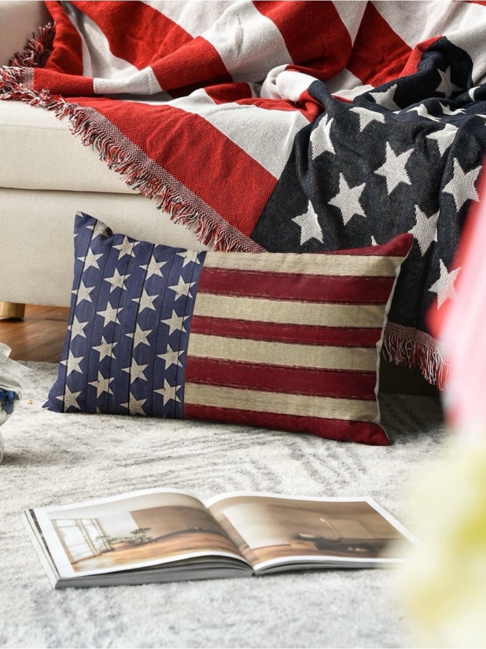 American Flag Decorative Pillow Cover - Patriotic Red, White & Blue